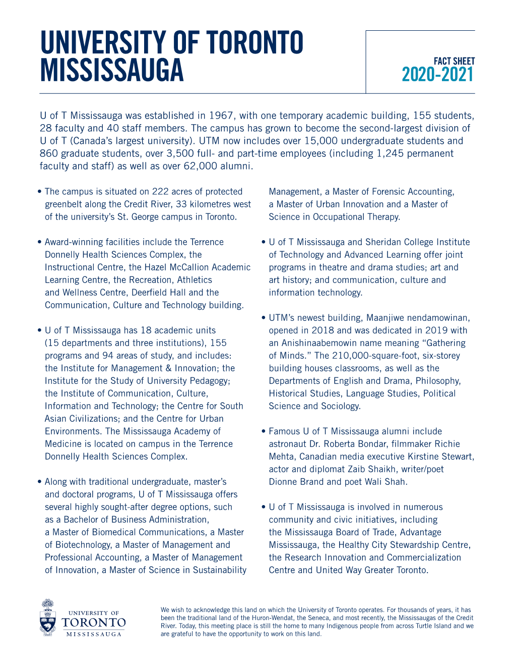 U of T Mississauga Fact Sheet