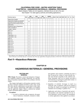 HAZARDOUS MATERIALS—GENERAL PROVISIONS (Matrix Adoption Tables Are Non-Regulatory, Intended Only As an Aid to the User