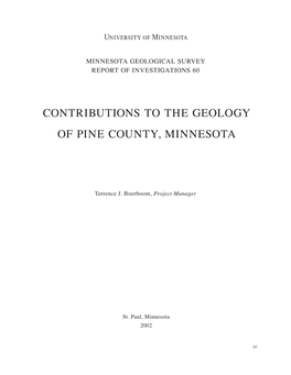 Contributions to the Geology of Pine County, Minnesota