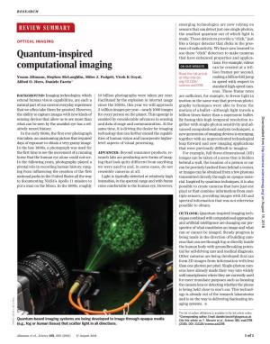 Quantum-Inspired Computational Imaging Yoann Altmann, Stephen Mclaughlin, Miles J