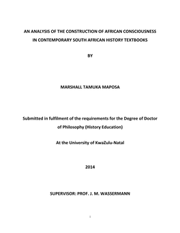 An Analysis of the Construction of African Consciousness in Contemporary South African History Textbooks