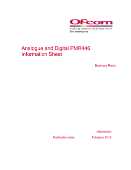Analogue and Digital PMR446 Information Sheet