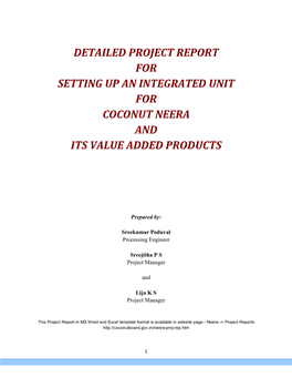 Detailed Project Report for Setting up an Integrated Unit for Coconut Neera and Its Value Added Products