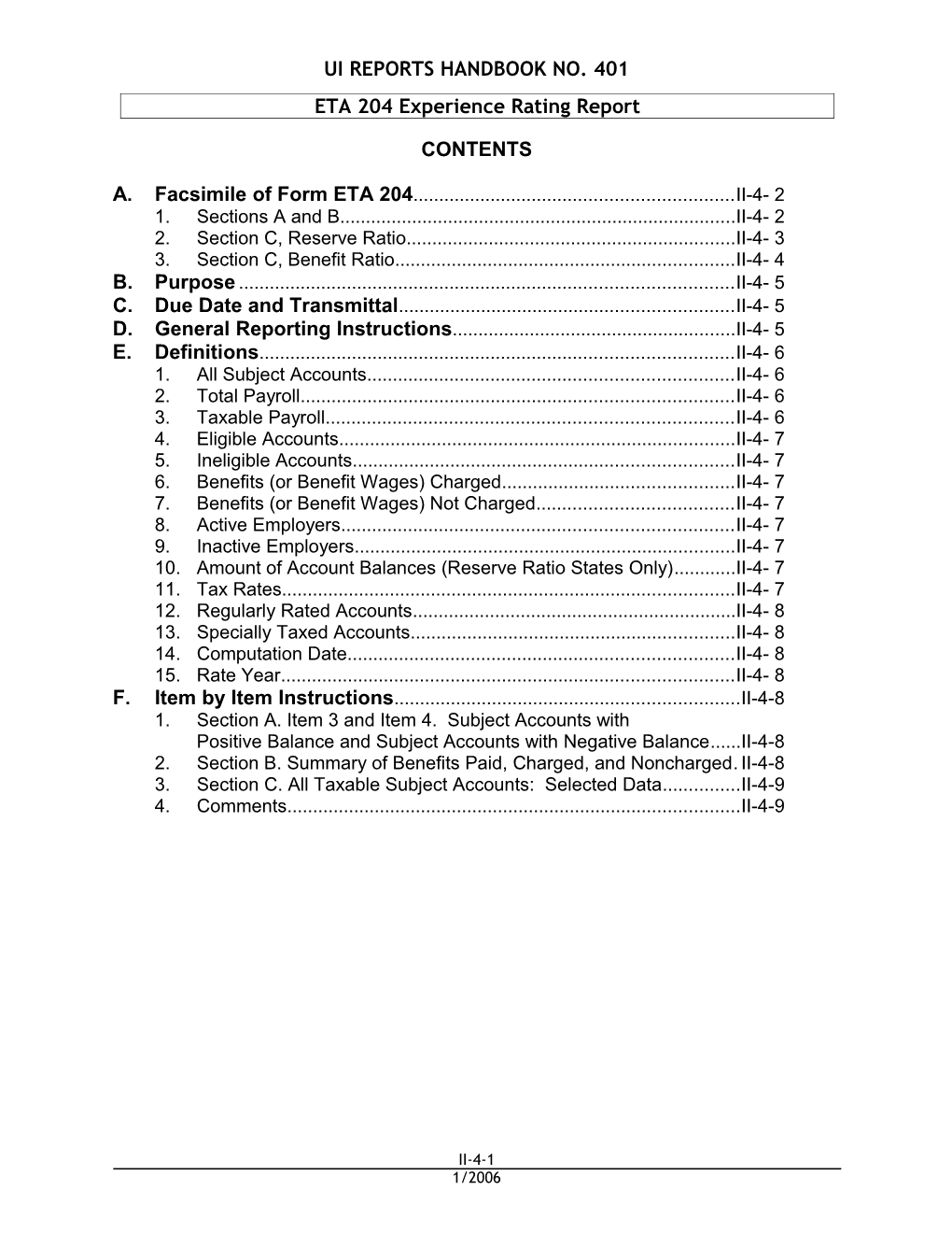 ETA 204 Experience Rating Report