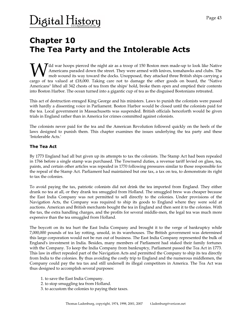 The Boston Tea Party and Intolerable Acts