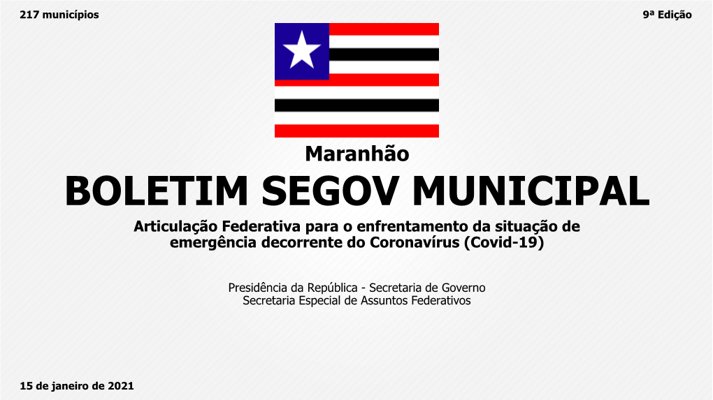 Maranhão BOLETIM SEGOV MUNICIPAL Articulação Federativa Para O Enfrentamento Da Situação De Emergência Decorrente Do Coronavírus (Covid-19)