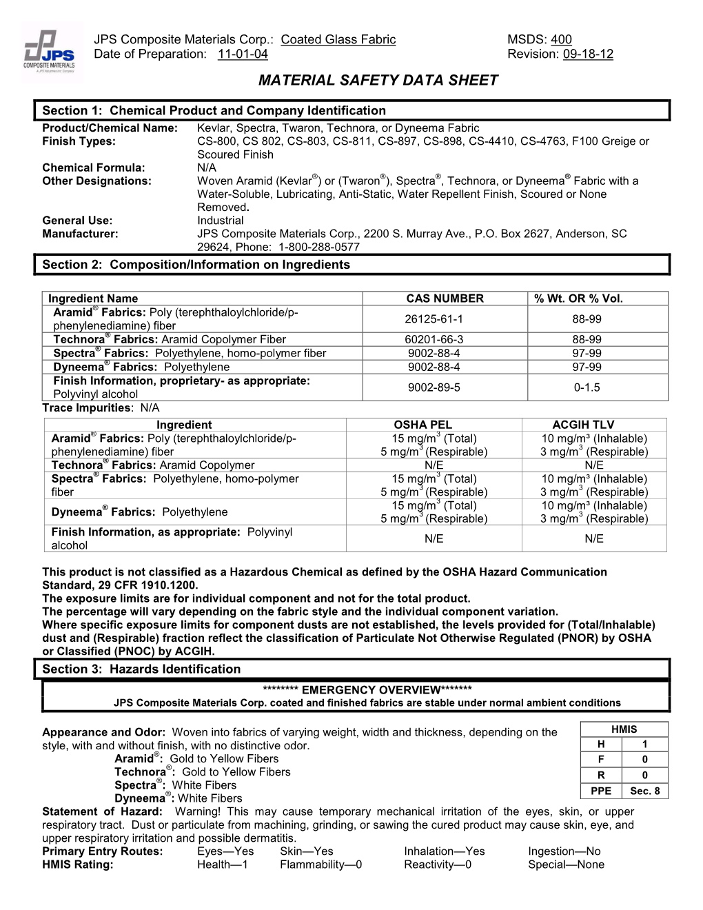 Material Safety Data Sheet