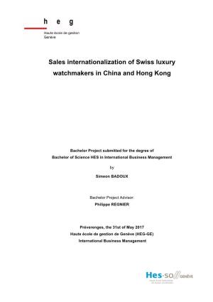 Sales Internationalization of Swiss Luxury Watchmakers in China and Hong Kong