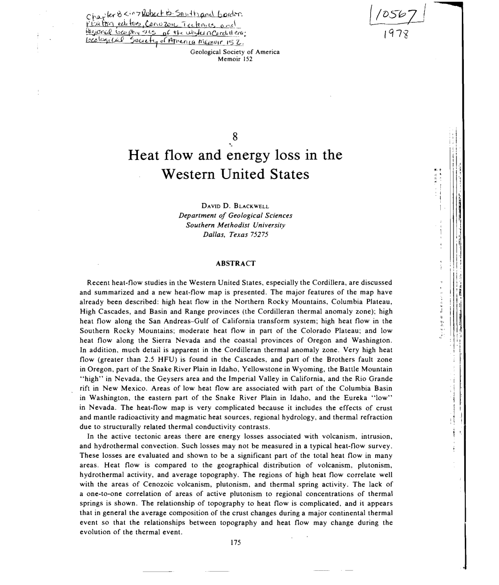 Heat Flow and Energy Loss in the Western United States