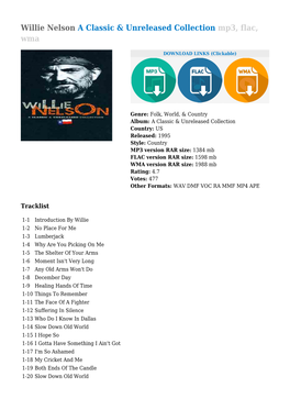 Willie Nelson a Classic & Unreleased Collection Mp3, Flac, Wma