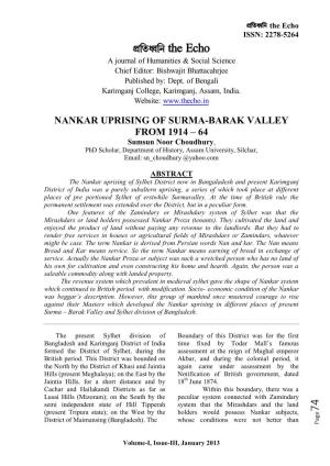 Nankar Uprising of Surma-Barak Valley from 1914