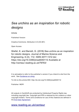 Sea Urchins As an Inspiration for Robotic Designs