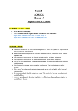 Class: 8 SCIENCE Chapter – 9 Reproduction in Animals