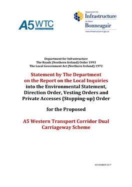 Statement by the Department on the Report on the Local Inquiries Into the Environmental Statement, Direction Order, Vesting Orde