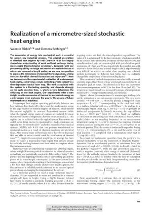 Realization of a Micrometre-Sized Stochastic Heat Engine Valentin Blickle1,2* and Clemens Bechinger1,2