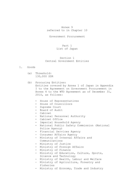 Annex 9 Referred to in Chapter 10 Government Procurement Part 1