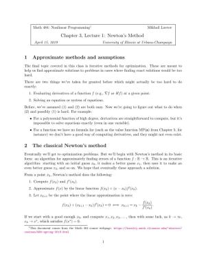Chapter 3, Lecture 1: Newton's Method 1 Approximate