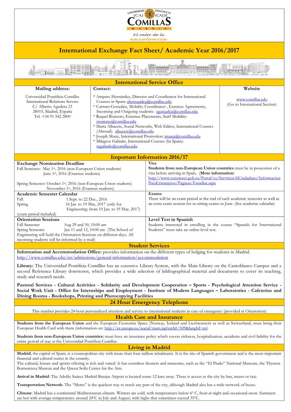 International Exchange Fact Sheet/ Academic Year 2016/2017