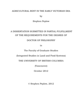 AGRICULTURAL RENT in the EARLY VICTORIAN ERA By