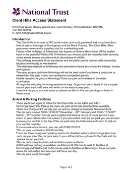 Clent Hills Access Statement