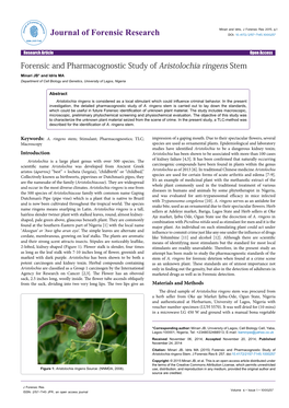Forensic and Pharmacognostic Study of Aristolochia Ringens Stem
