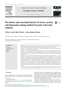 Prevalence and Associated Factors of Stress, Anxiety and Depression Among Medical Fayoum University Students