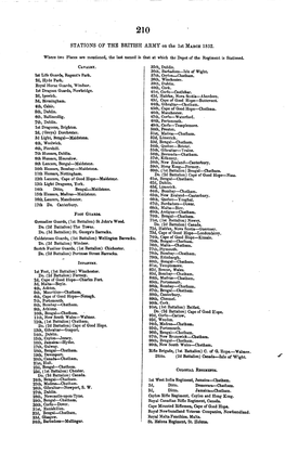 STATIONS of the BRITISH ARMY on the 1St MARCH 1852