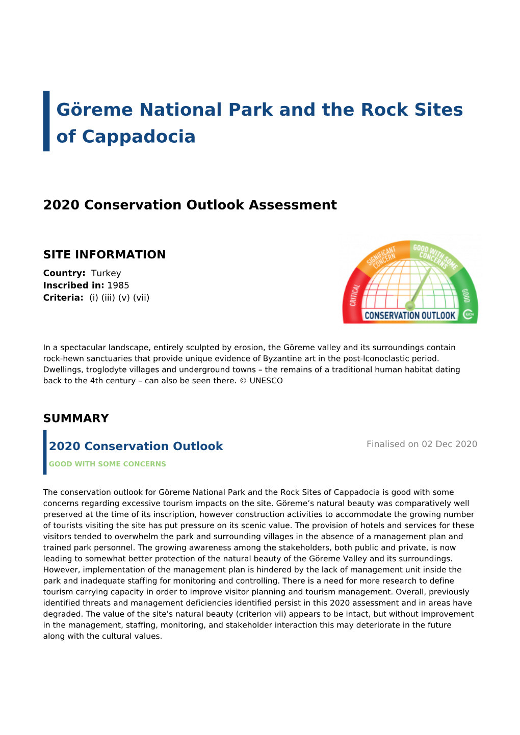 2020 Conservation Outlook Assessment