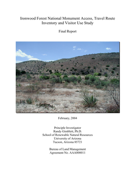 Ironwood Forest National Monument Access, Travel Route Inventory and Visitor Use Study