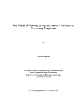 The Effects of Warming on Aquatic Insects – Individual to Community Responses