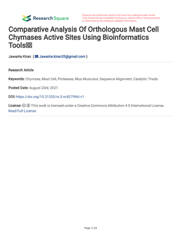 Comparative Analysis of Orthologous Mast Cell Chymases Active Sites Using Bioinformatics Tools