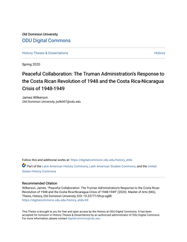 The Truman Administration's Response to the Costa Rican Revolution of 1948 and the Costa Rica-Nicaragua Crisis of 1948-1949