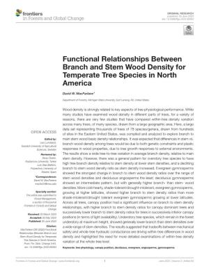 Functional Relationships Between Branch and Stem Wood Density for Temperate Tree Species in North America