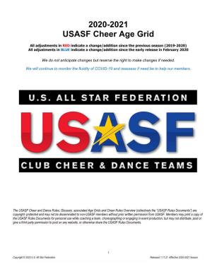 USASF Cheer Age Grid