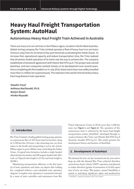 Heavy Haul Freight Transportation System: Autohaul Autonomous Heavy Haul Freight Train Achieved in Australia