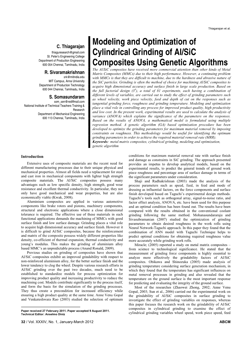 Modeling and Optimization of Cylindrical Grinding of Al/Sic