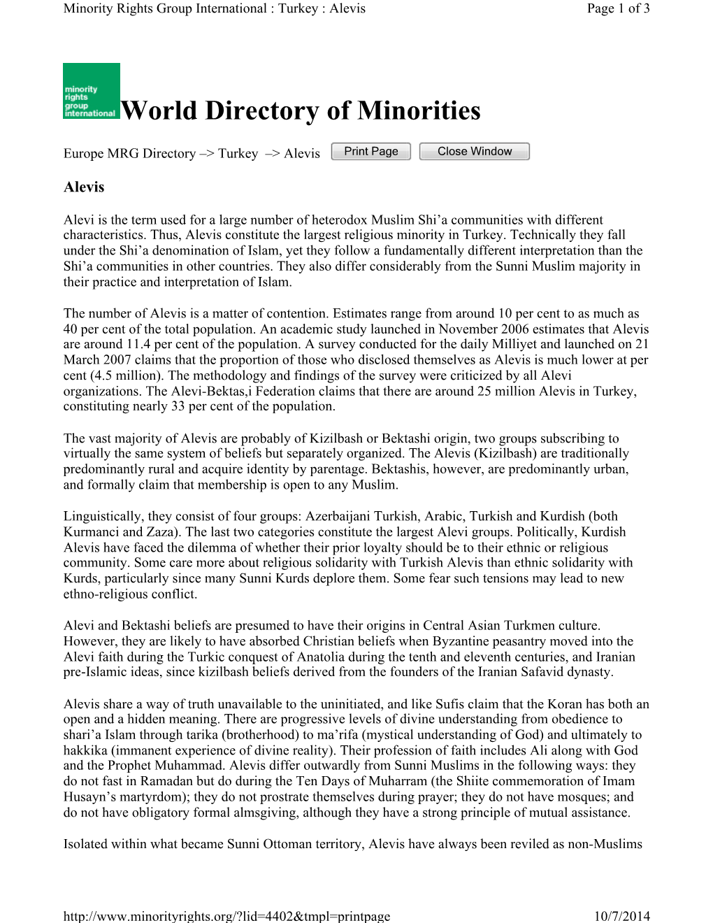 Minority Rights Group International:Turkey:Alevis