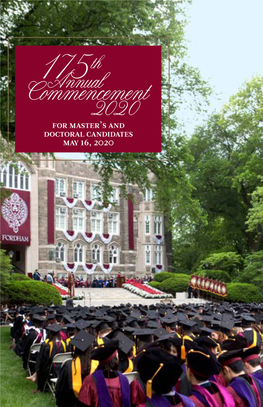 175Th Annual Commencement Guide for Master's and Doctoral