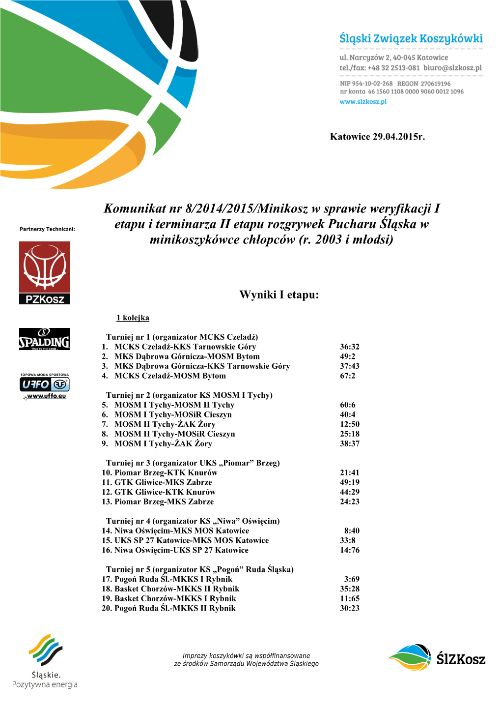 Komunikat Nr 8/2014/2015/Minikosz W Sprawie Weryfikacji I Etapu I