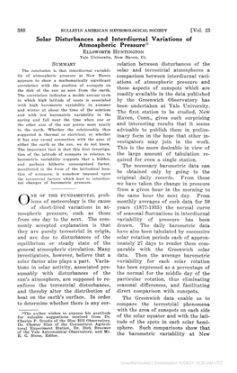 Solar Disturbances and Interdiurnal Variations of Atmospheric Pressure* ELLSWORTH HUNTINGTON Yale University, New Haven, Ct