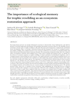 The Importance of Ecological Memory for Trophic Rewilding As an Ecosystem Restoration Approach