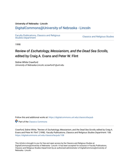 Review of Eschatology, Messianism, and the Dead Sea Scrolls, Edited by Craig A