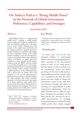 On Turkey's Trail As a “Rising Middle Power” in the Network of Global Governance: Preferences, Capabilities, and Strategie