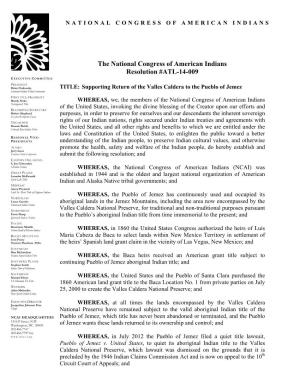 The National Congress of American Indians Resolution #ATL-14-009 E XECUTIVE COMMITTEE