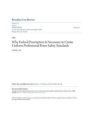 Why Federal Preemption Is Necessary to Create Uniform Professional Boxer Safety Standards J