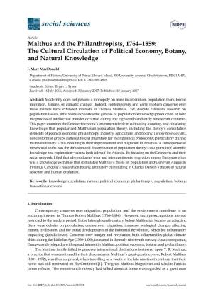 Malthus and the Philanthropists, 1764–1859: the Cultural Circulation of Political Economy, Botany, and Natural Knowledge