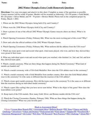 2002 Winter Olympics Extra Credit Homework Questions