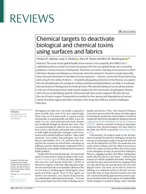 Chemical Targets to Deactivate Biological and Chemical Toxins Using Surfaces and Fabrics