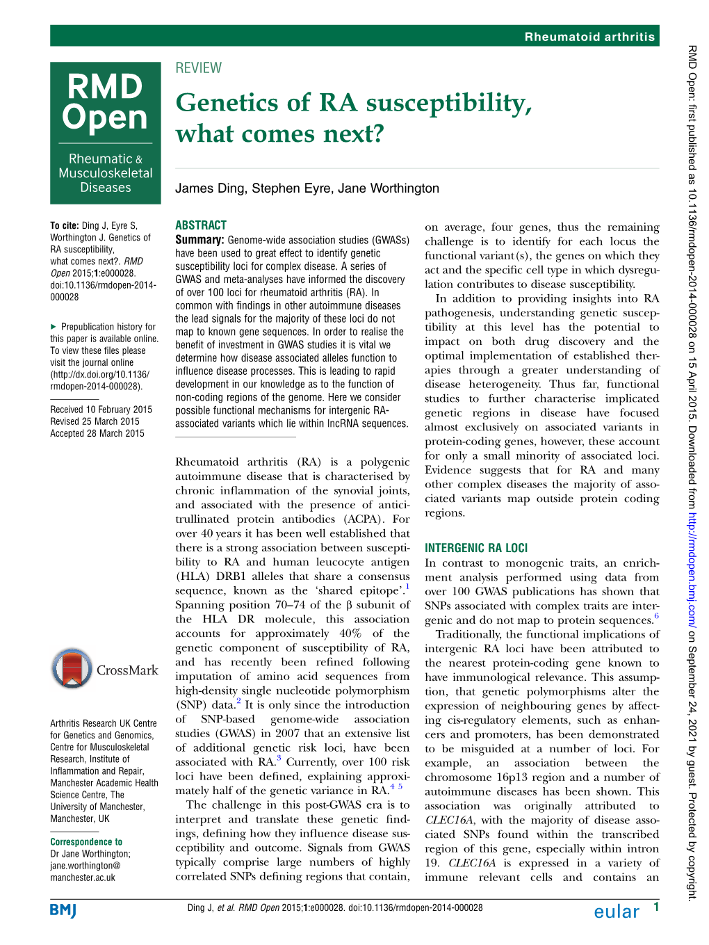 Genetics of RA Susceptibility, What Comes Next?