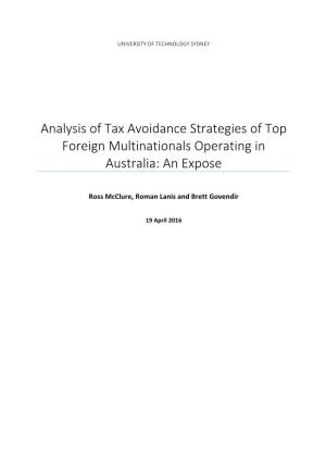 Analysis of Tax Avoidance Strategies of Top Foreign Multinationals Operating in Australia: an Expose